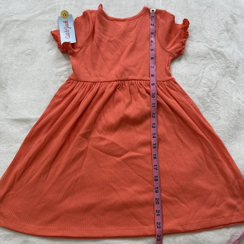 Cat & Jack Dress Toddler Girls Size 5T Coral Ruffle Short Sleeve Ribbed Knit NWT